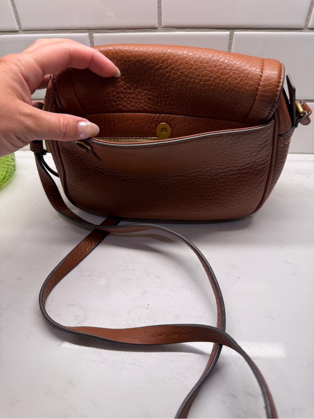 J. Crew Pebbled Leather Saddle Crossbody in Cognac Brown - Picture 5 of 11